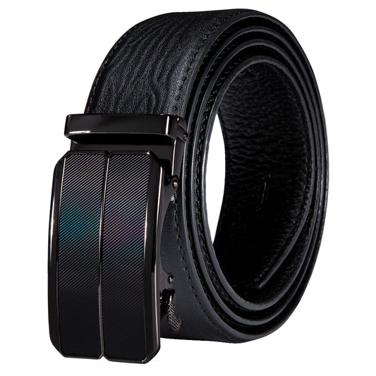 Mens Ratchet Belt Genuine Leather Belts Automatic Buckle Alloy Gift Set for Men